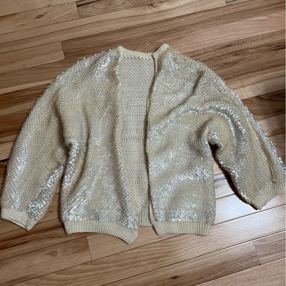 Vintage Hand Knit Cream Sequin Women's Sweater